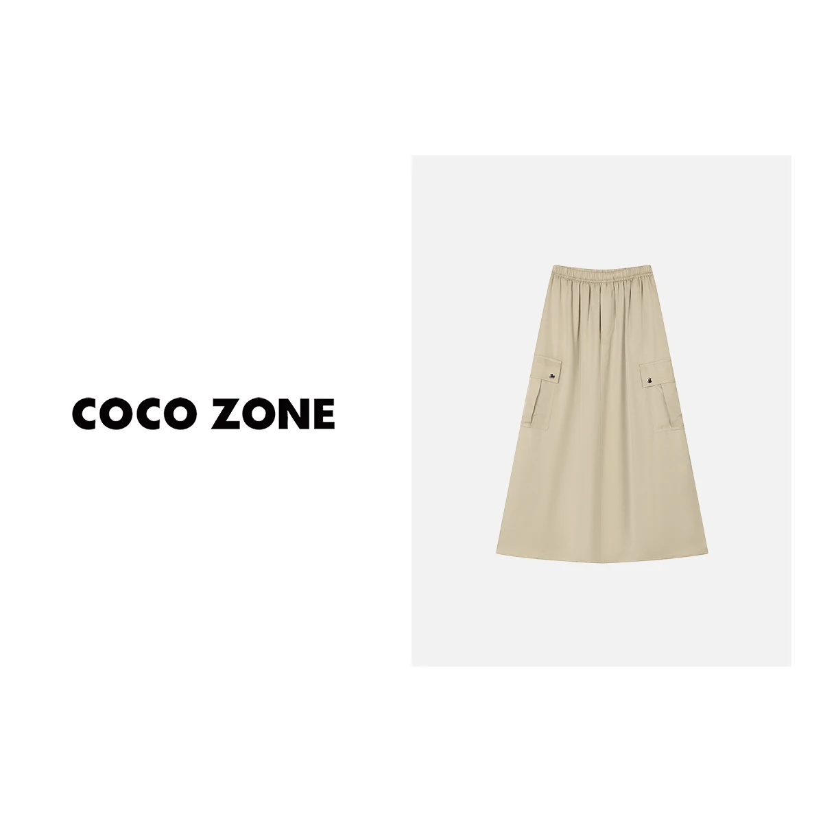 

High Waist A-Line Workwear Skirt American Sle Elastic Waist Skirt 23C8982 Polyester Rayon Linen Blend Regular Thin