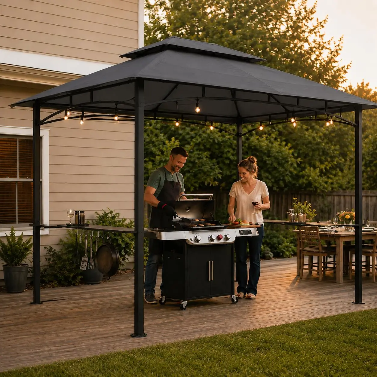 8 x 5 ft Outdoor Gazebo , Polyester Fabric Iron Fe, k Gray, Easy Setup Shelter for Backyard Camping and Outdoor