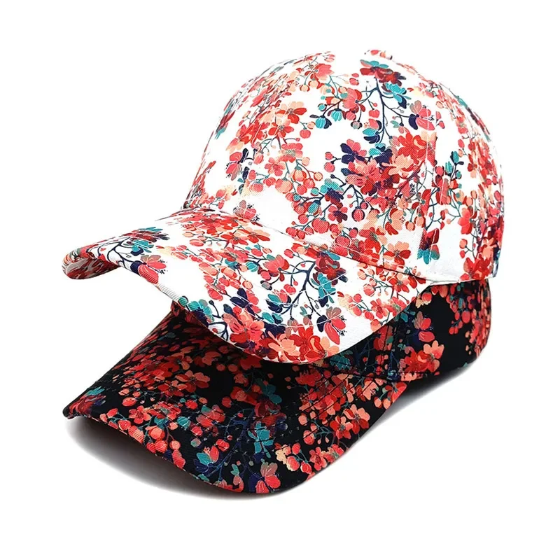 Four Seasons Polyester Flower Print Casquette Baseball Cap Adjustable Outdoor Snapback Hats for Women 28