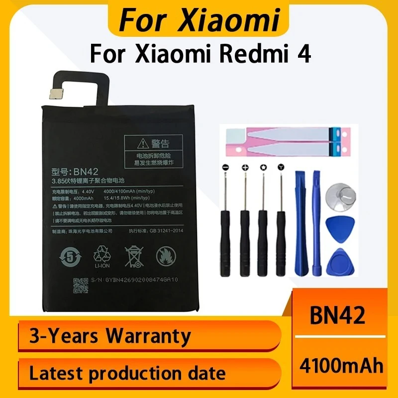 100%  NEW 4100mAh BN42 Battery For Xiaomi Redmi 4 Hongmi 4 Redmi4 Mobile Phone Battery Bateria Batteries+Fast Shipping Tools