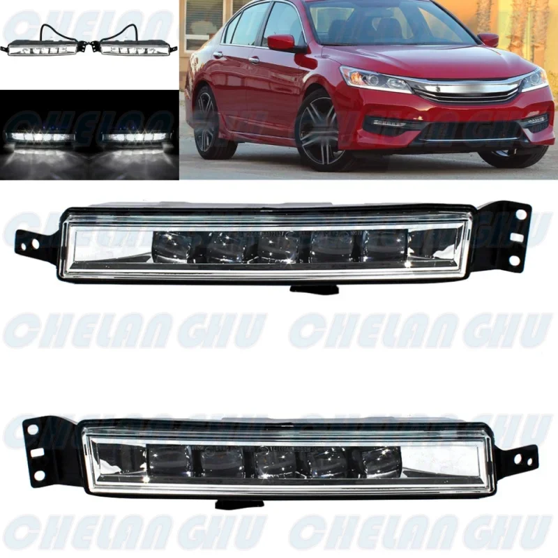 

For Honda Accord 2016 2017 2018 Car accessories 1 Pair LED DRL Daytime Running Light Front Bumper Fog Lights Lamp