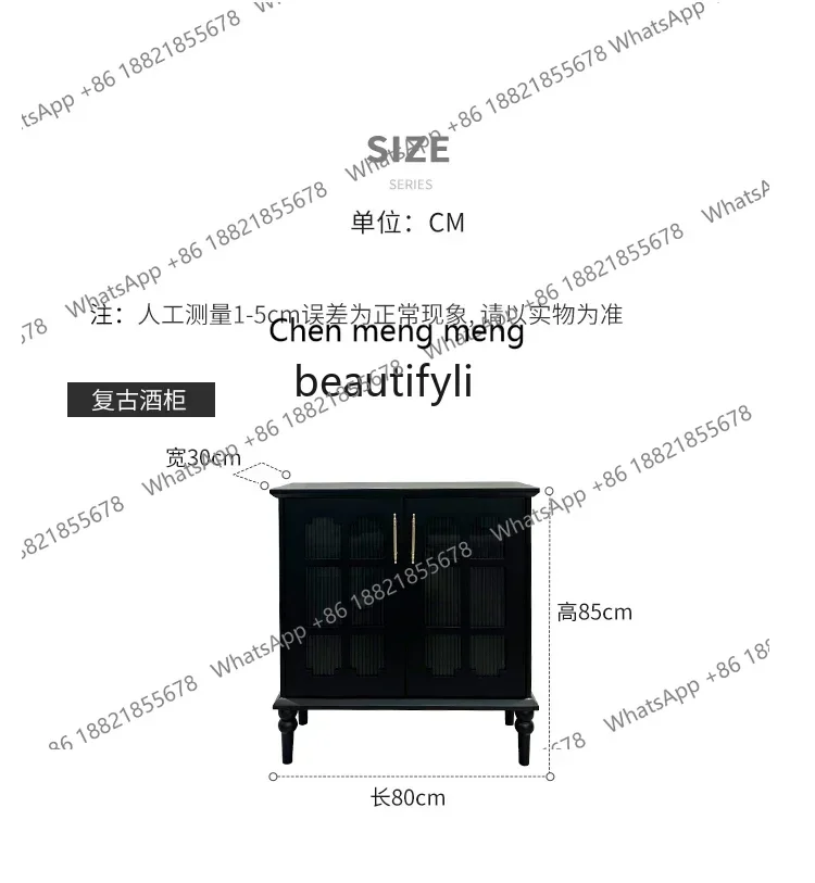 ss8350 American retro dining side cabinet, living room home black antique storage decorative wine cabinet