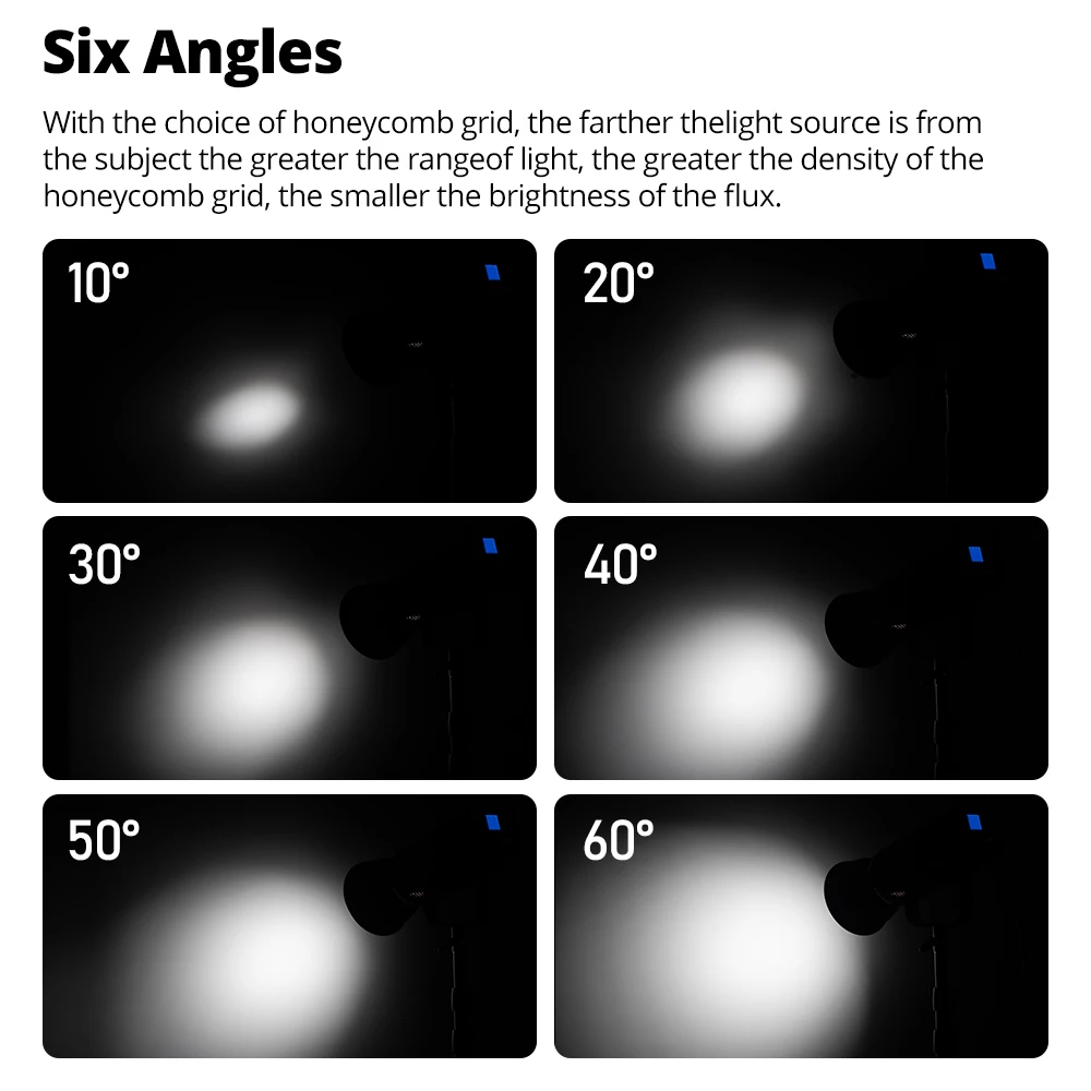Ambitful HK-06C Spotlight Honeycomb Grid Set Speedlite Reflektor Diffusor 7'' Standard Bowens Mount 10/20/30/40/50/60 Grad