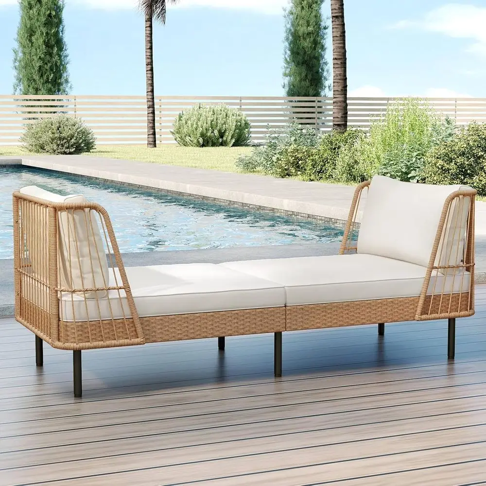 2-Seat Outdoor Wicker Daybed with Cushions, Metal Legs, Perfect for Backyard, Porch, Poolside - view 2