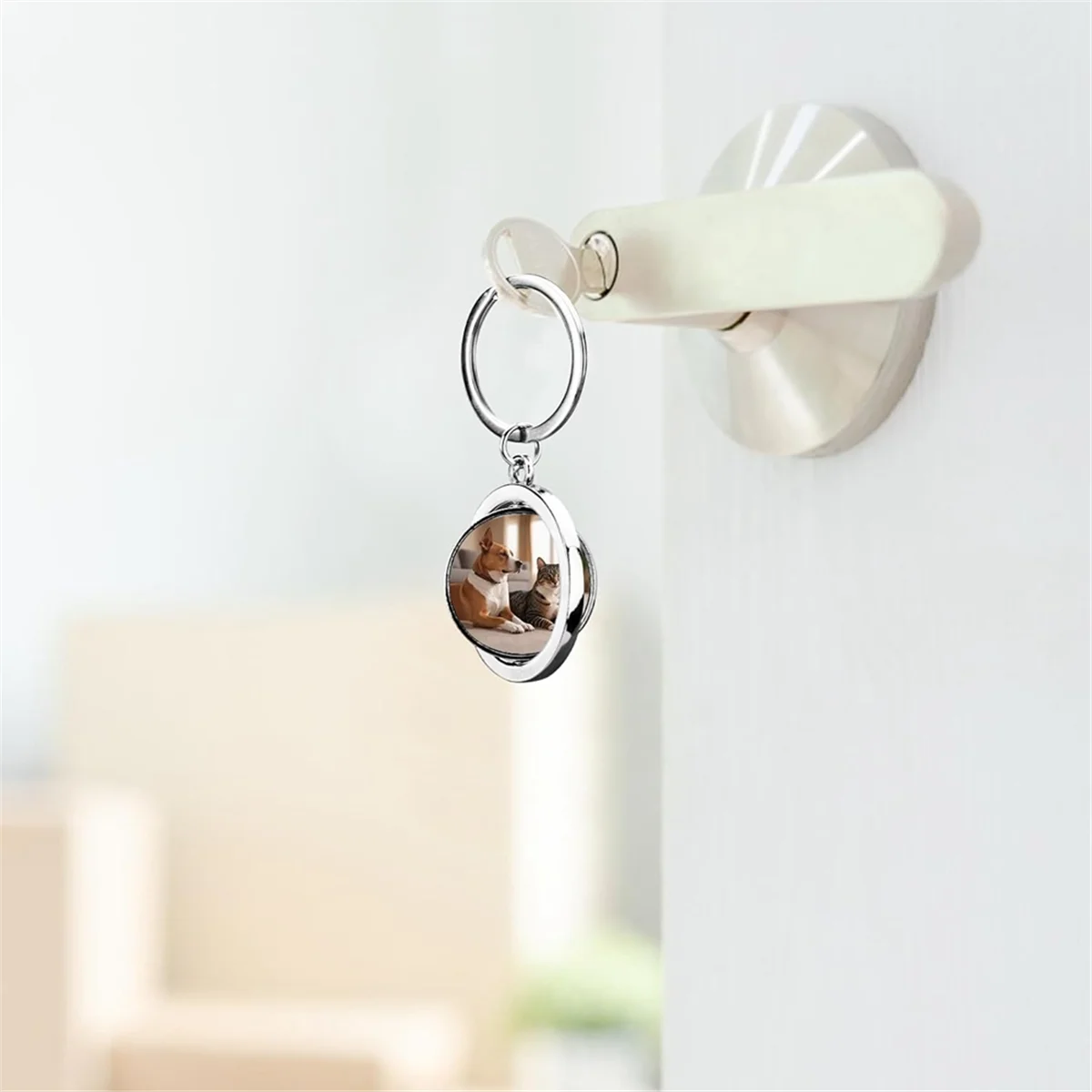 A79G Pacote com 10 360 °   Espaços de chaveiro de sublimação de metal rotativo, espaços em branco de sublimação de dupla face DIY chaveiro semicírculo