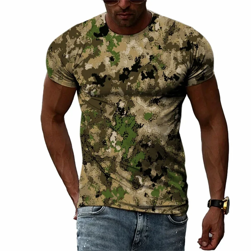 Summer Personality Muscular Men's Camouflage T-shirt 3D Printing O-neck Comfortable Quick-drying Short-sleeved Large Size Shirt