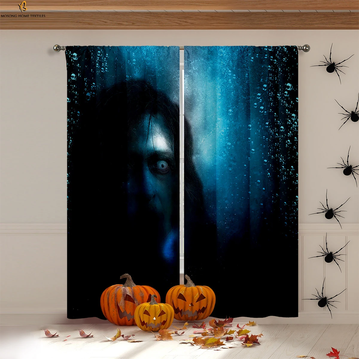 

Halloween Horror Atmosphere Decorative Curtains Pumpkin Castle Ghost Cartoon Print Curtains Children's Room Party Decoration