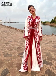 2025 Dubai V-neck Evening Dress Lace Moroccan Long Sleeve A-line Bridal Dress Caftan Customized Floor-length Gown Robe De Mariée