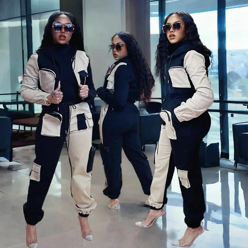 

Cargo Pant Set Women Two Piece Sets Turn Down Collar Matching Sets Tops Long Pants Lace Up High Elastic Waist Y2k Streetwear