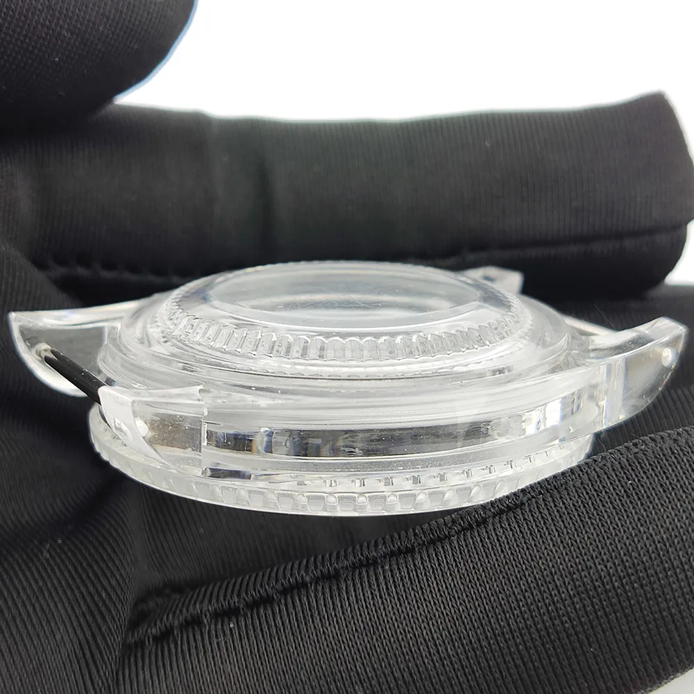 Cassa per orologio trasparente da 40 mm Set di cinturini per orologi da 20 mm Custodia in plastica acrilica luminosa verde per cinturino per orologio in gomma con movimento NH35/NH36