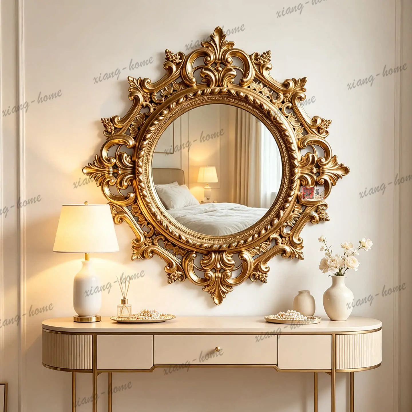 PG decorative mirror wall-mounted French retro antique living room entrance fireplace European carved bathroom bathroom mirror