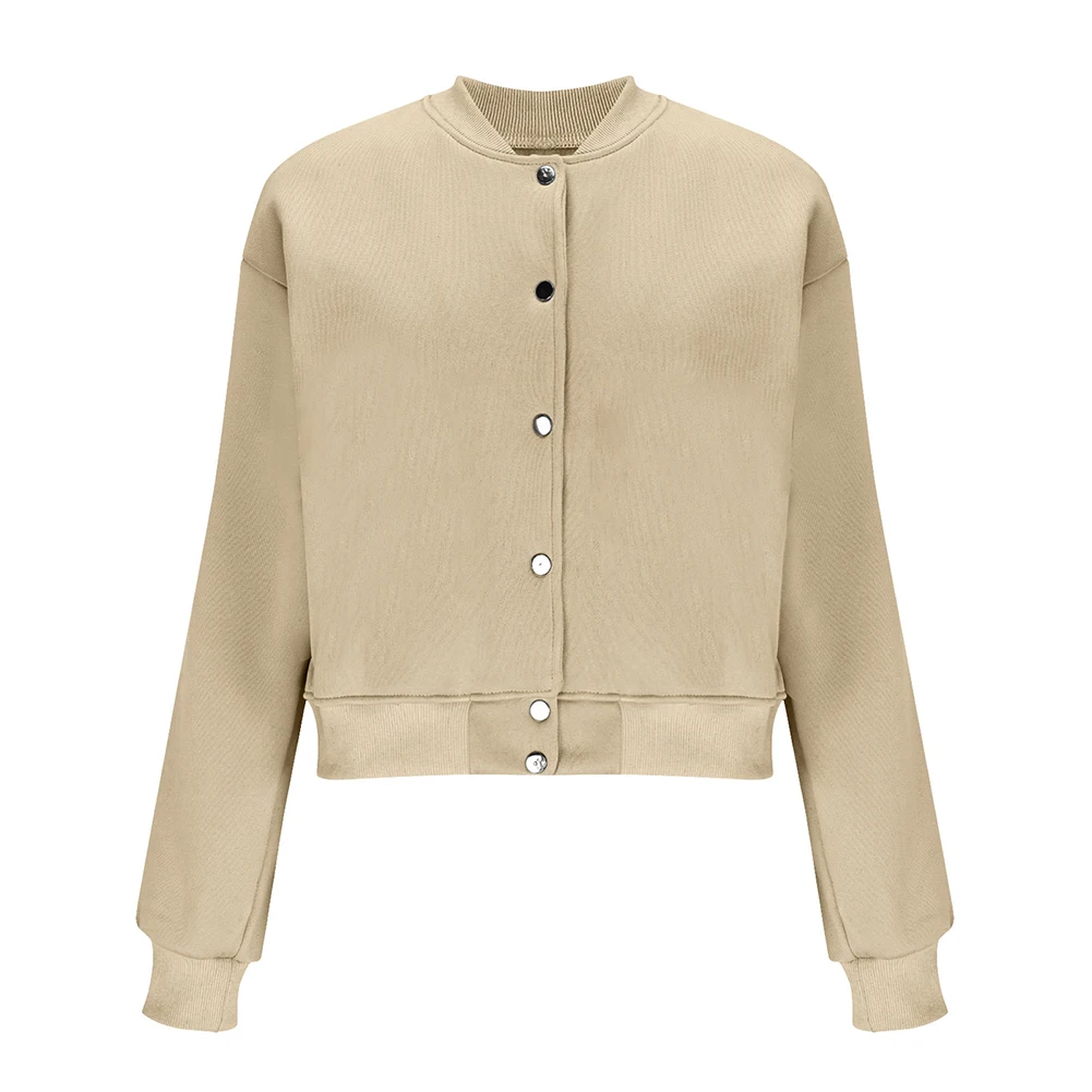 Long Sleeve Solid Color Loose Jacket for Women For Stand-Up Collar Style for Summer Beach Holiday Cycling Fitness