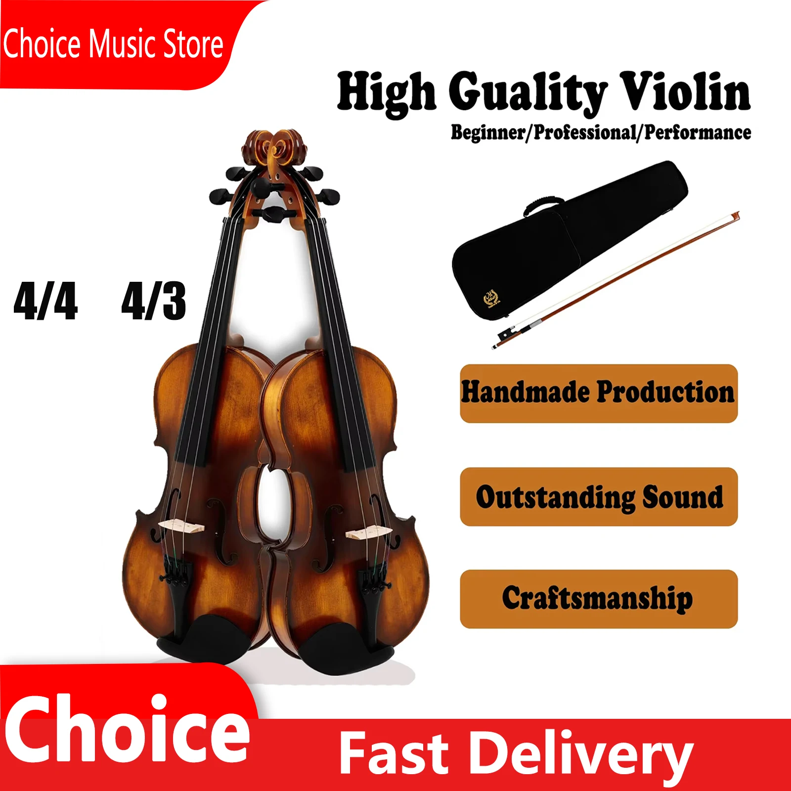 

M MBAT 3/4 4/4 Violin Spruce Retro Acoustic Violin Suitable For Beginners/Performance/Professionals Violin With Accessories