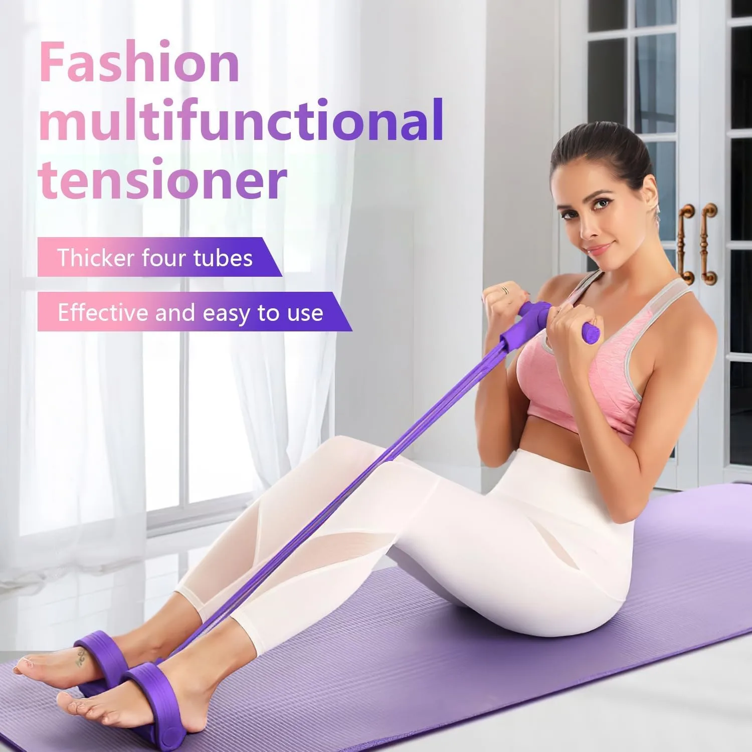 21 Fitness Resistance Bands-4 Tube Pedal Ankle Puller, New Elastic Yoga Pedal Puller Stretch Band for Exercise, AB Training Auxiliary Device Sit Up Exercise Equipment for Women Men