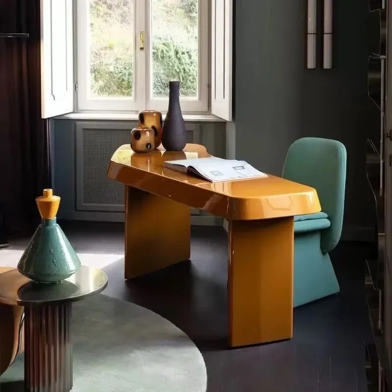 Luxury Art Style Home Desk Light High Gloss Paint Irregular Simple Solid Wood Computer Desk New Designer Style