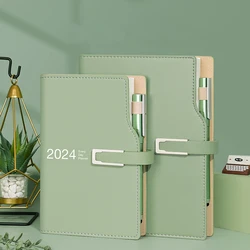 New 2024 Plan Notebook A5/A6 Magnetic Buckle,With Pen Clip,Soft PU Cover,176 Sheets/Book,Agenda Book,Office Study Notepad CS-93