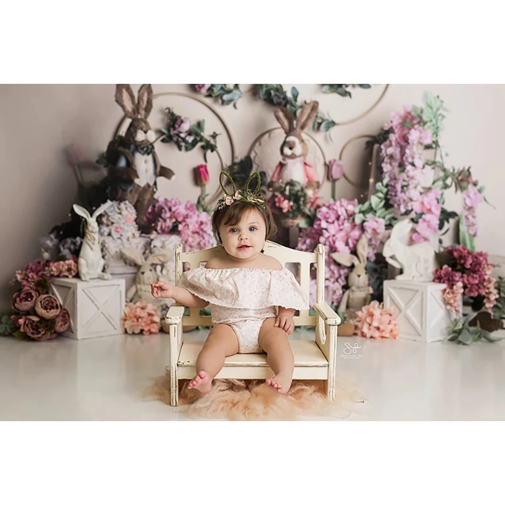Moclicka taman potret anak-anak kue benturan latar belakang bunga musim semi artistik latar belakang bayi kelinci anak-anak Prop foto Poster Studio