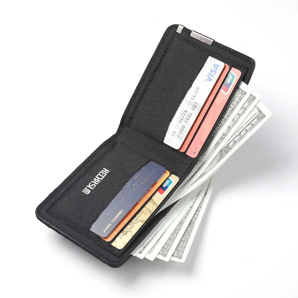 Men\'s And Women\'s Slim Fit Double Fold Canvas Wallet With Metal Decoration, Casual Denim Style Cash And Card Wallet