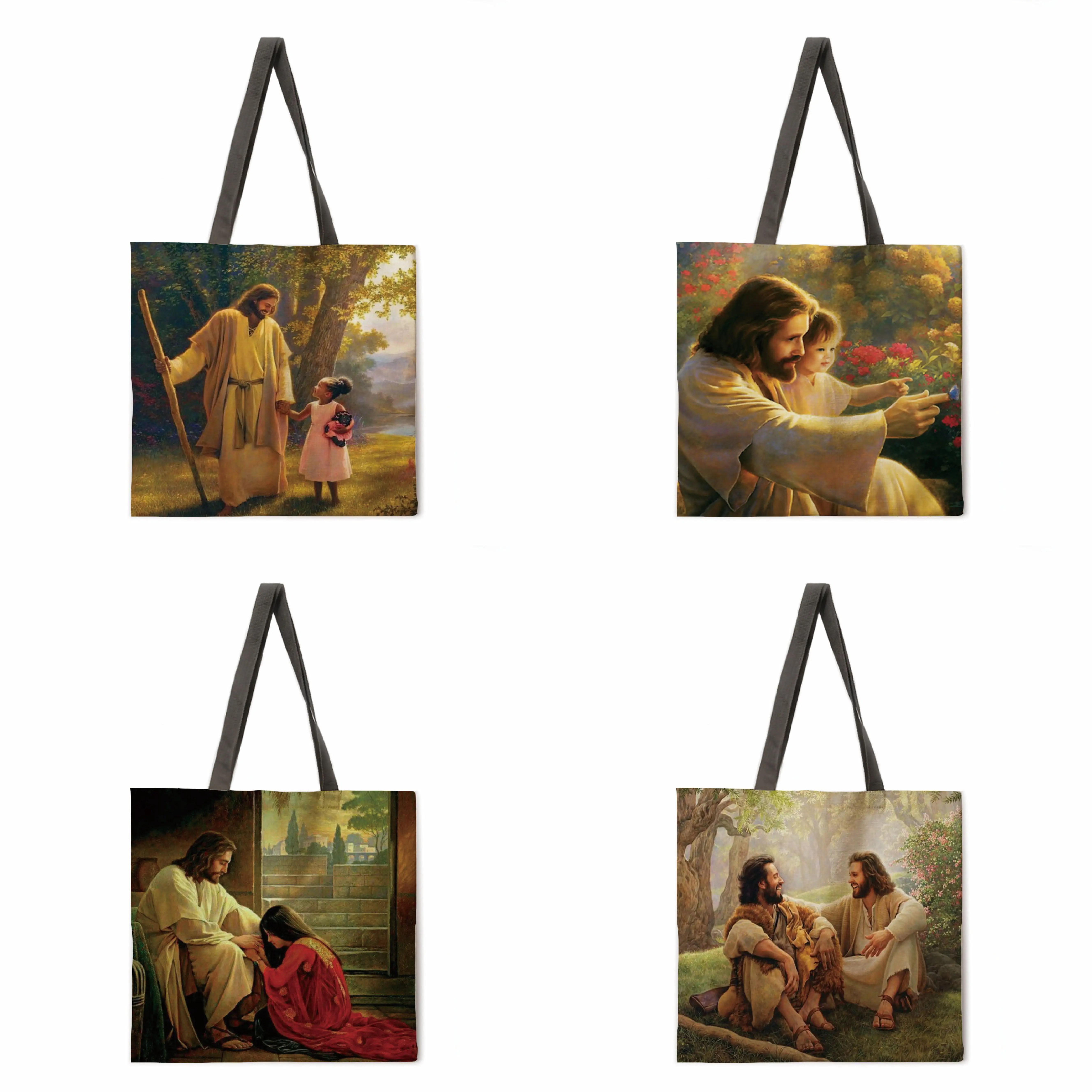 

Jesus World Linen Bag Handbag Lightweight Shoulder Bag Large Capacity Eco-friendly Shopping Bag Handbag Tote Bag