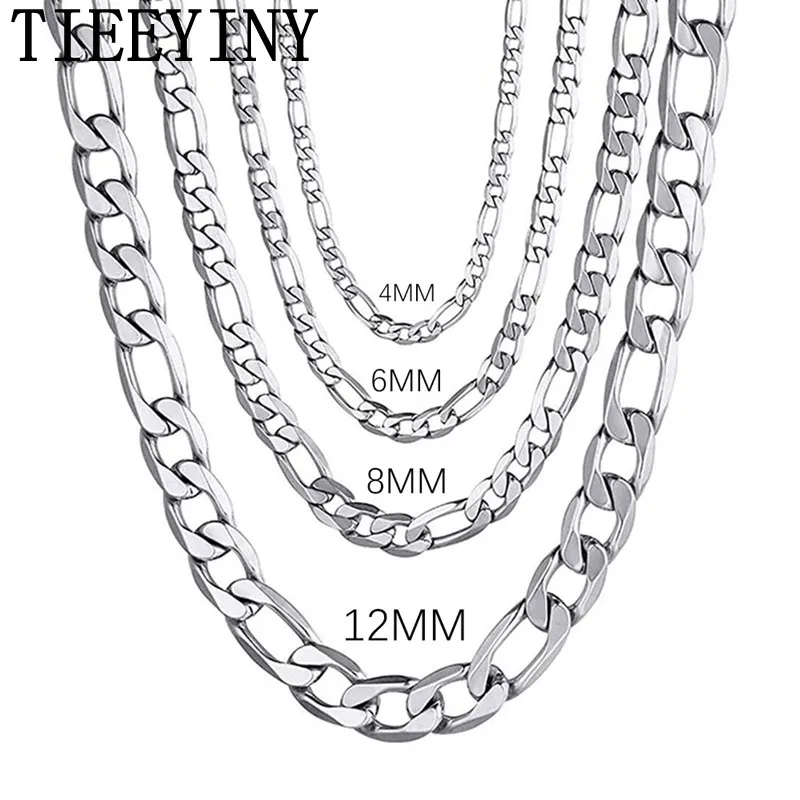 TIEEYINY Men's 925 Sterling Silver 4MM/6MM/8MM/12MM Figaro Chain Necklace 16-30 Inch Fashion High End Necklace Jewelry Gifts