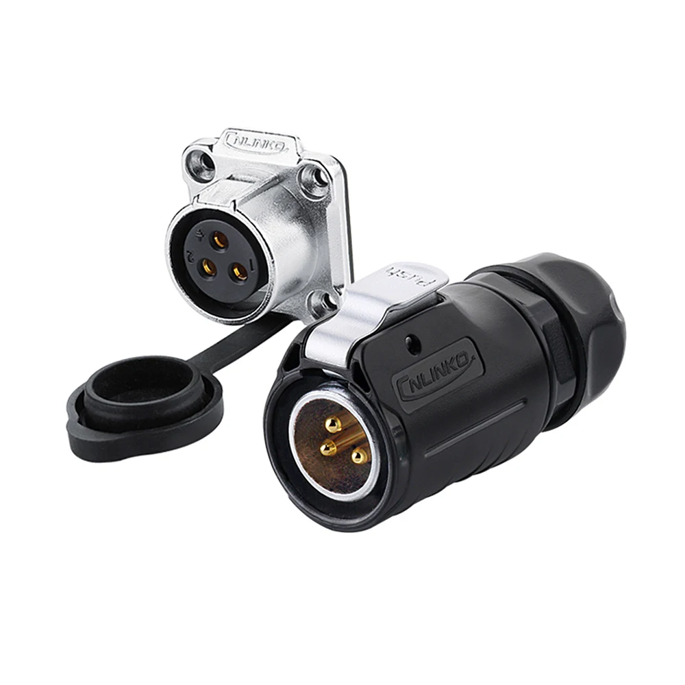 LP-20-C03PE-01-001 3 Pin Panel Mount Butt Joint Assembling Power Cable Plug Socket IP68 Waterproof 20A CE Certified Connector