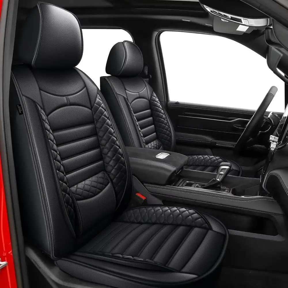 

Universal Car Seat Covers Set for 2002-2026 1500, 2500, 3500 Trucks, Crew Cab with Curved Bench, Black