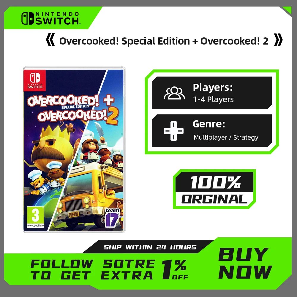 Overcooked! + Overcooked! 2 - Stander Edition Nintendo Switch Game For Nintendo Switch OLED Lite  Physics Game Ink Cartridge