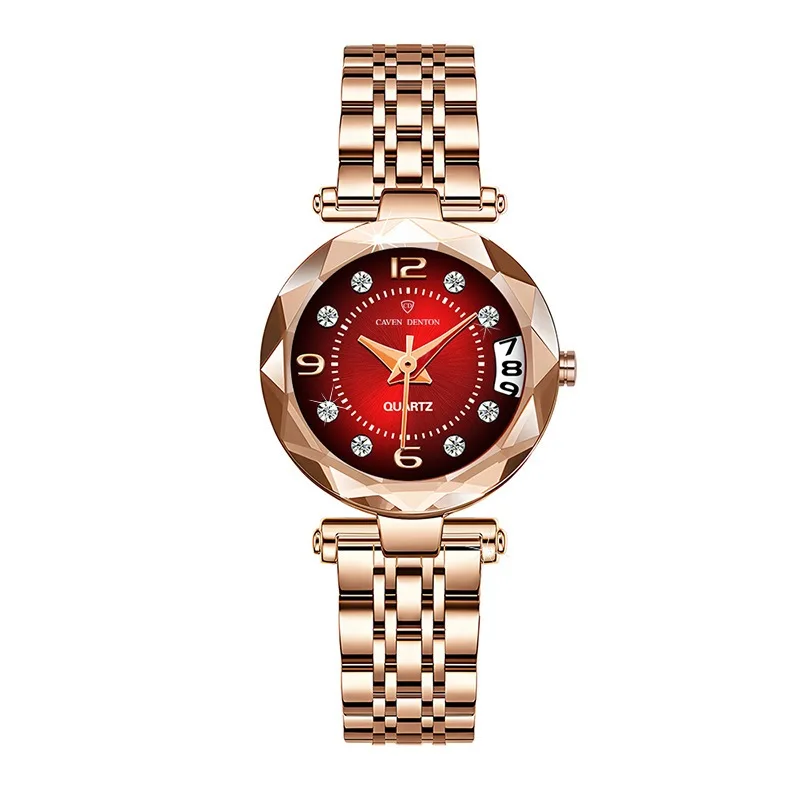 

CAVEN DENTON Women's Luxury Stainless Steel Quartz Watch Business Ladies Wristwatch Diamond Dial Calendar Luminous Function
