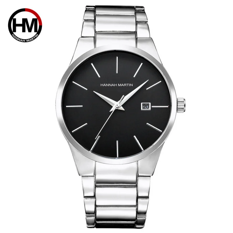 Hannah MartinWaterproof Tungsten Black Steel BeltwatchesWatch Business Calendar Quartz Men's Watch