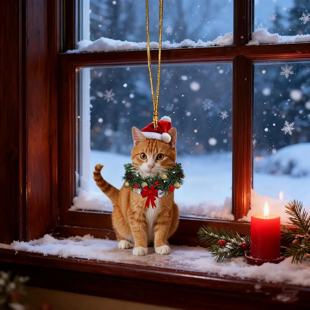 Winter Season Hanging Ornament Festive Acrylic Ornament Festive Cat Christmas Pendant for Car Home Decor Acrylic for Parties