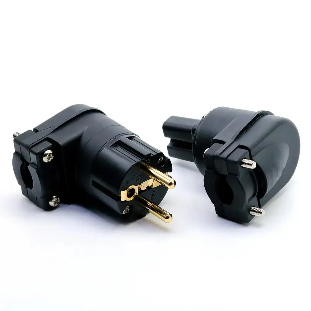 Hi-End Rhodium 24K Gold Schuko Connector Angled Schuko Plug Audio Power Connector Supply Cable Plug AC Power Plug