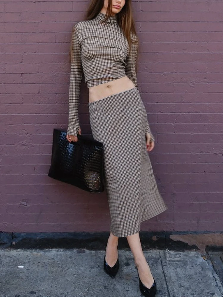 

Tossy Fashion Printing 2 Piece-Set Long Skirt For Women Patchwork Stand Collar Long Sleeves Crop Top High Waist Maxi Skirt Sets