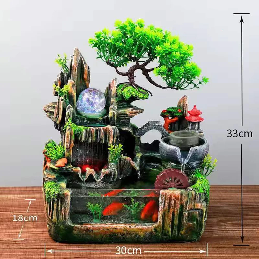 NONE Simulierte Landschaft Ornamente Aquarium Brunnen Wasserfall Restaurant Dekorationen Spray mit LED Licht Steingarten Aquarium 3