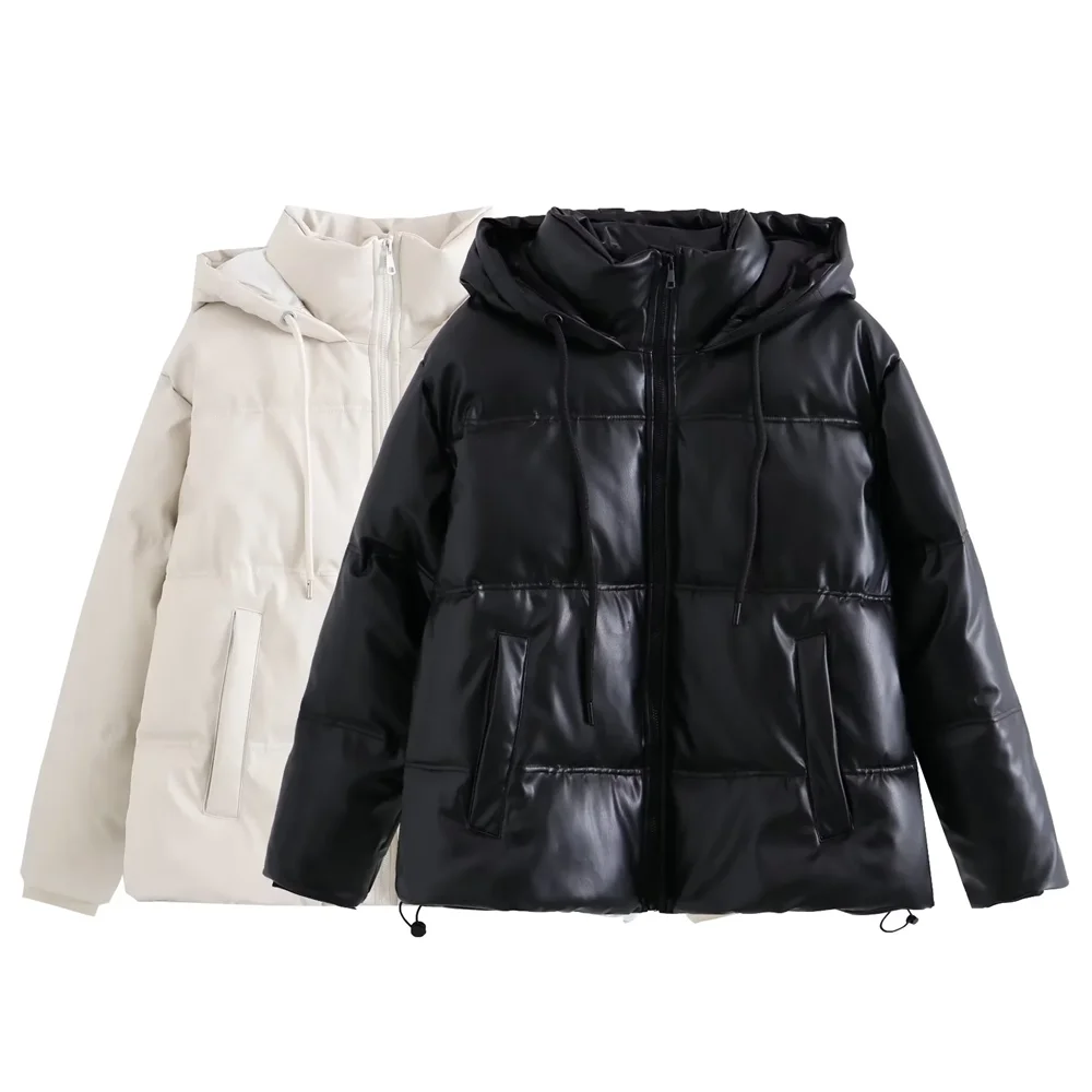 2024 Autumn New Solid Color Versatile Warm Imitation Leather Short Cotton Jacket for Women