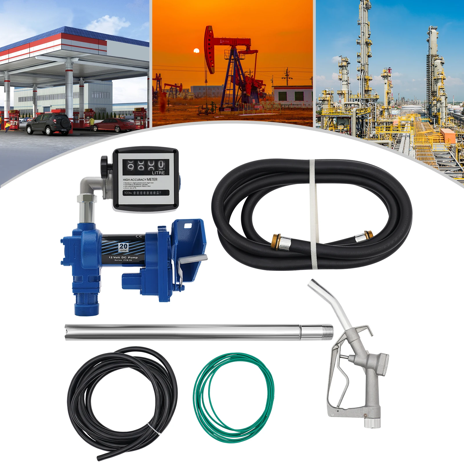 265W DC12V Gasoline Metering Fuel Transfer Pump Explosion-Proof Fuel 5-30gpm/20-120l/Min for Transporting Gasoline Diesel