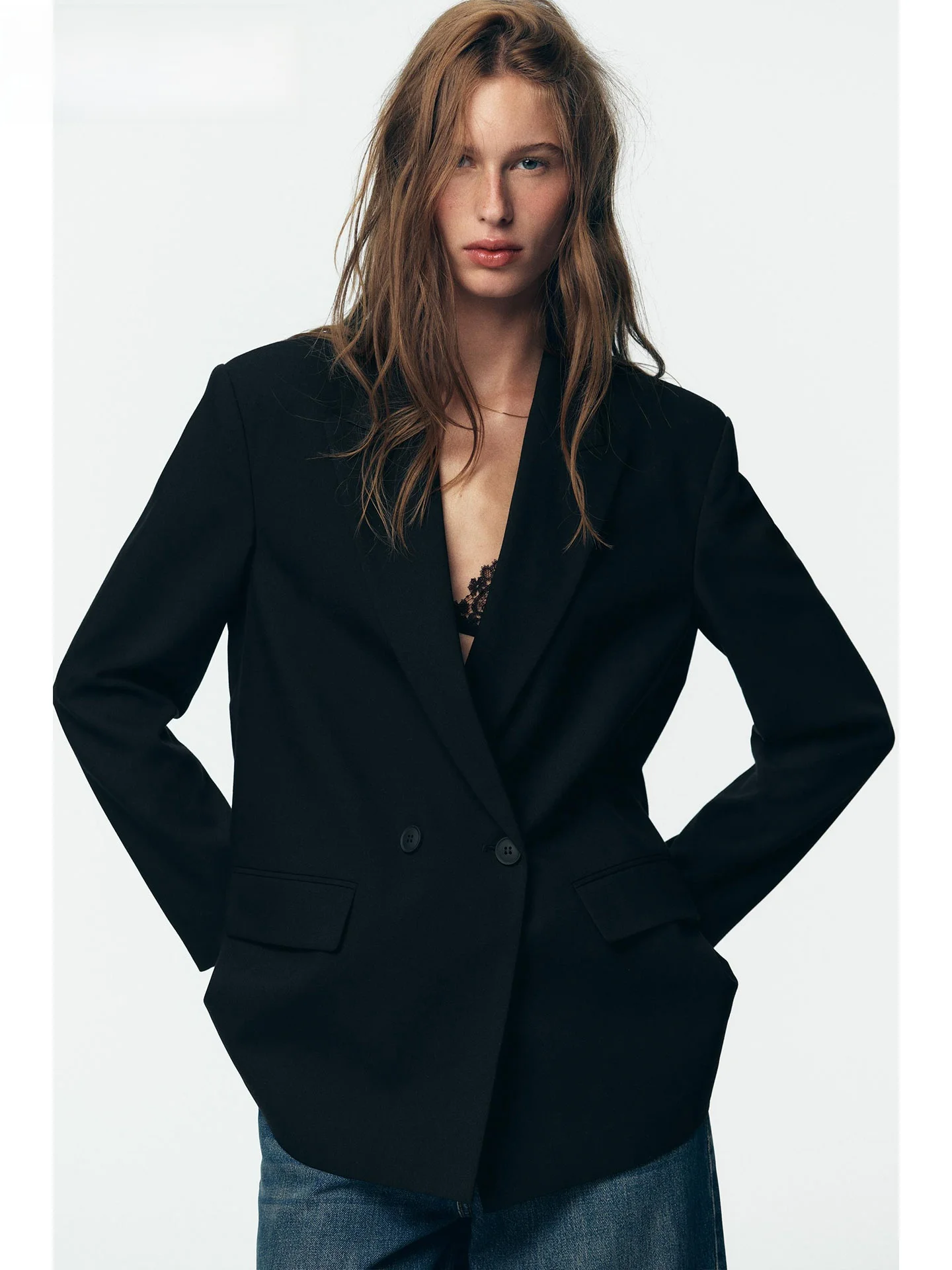 Ele ZAPRHA 2025 Autumn New Sle Long Sve Notch Lapel oulder Pad Double Breasted Suit Jaet Casual Leisure Women