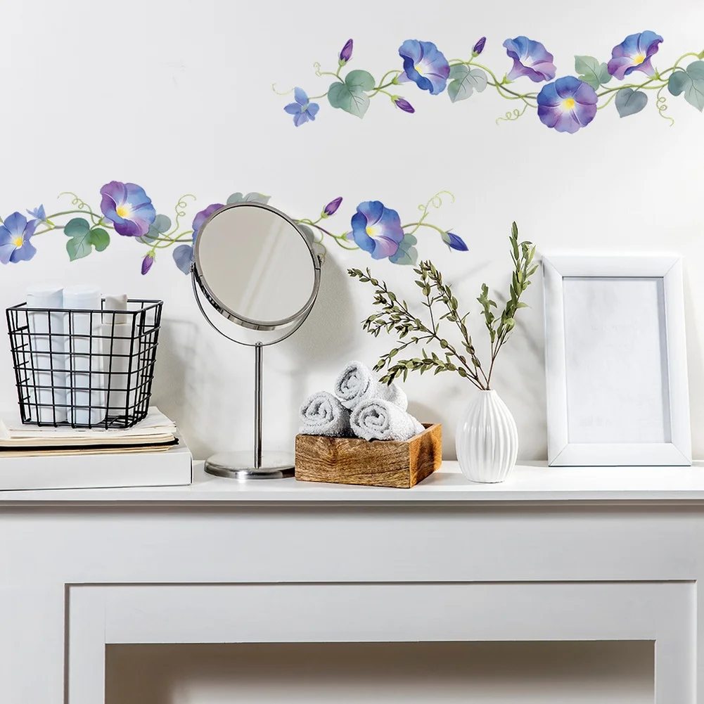 60*25cm Floral Wall Sticker Morning Glory Vine Home Decor For Bedroom Decor Home Decor Removable Vibrant Floral