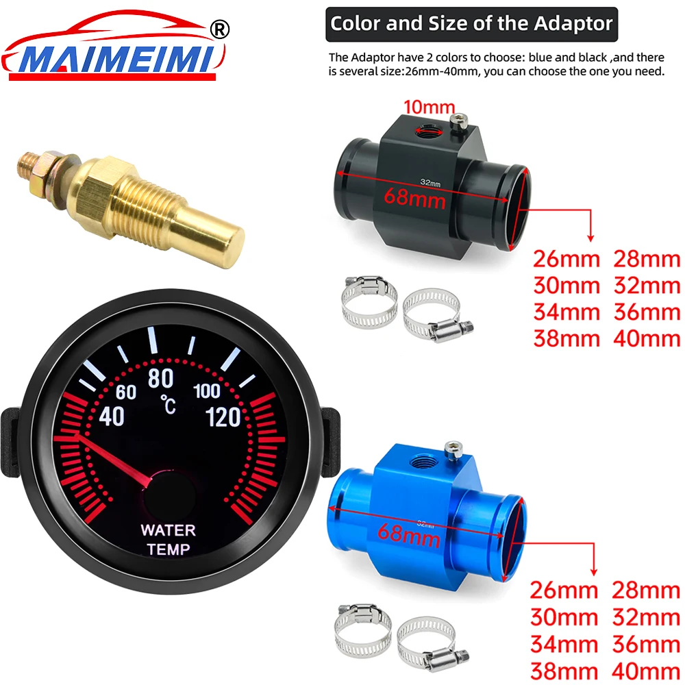 

40~120 ℃ Car Water Temperature Gauge With Water Temp Sensor & Water Temp Adapter Joint Pipe Radiator Car Gauge