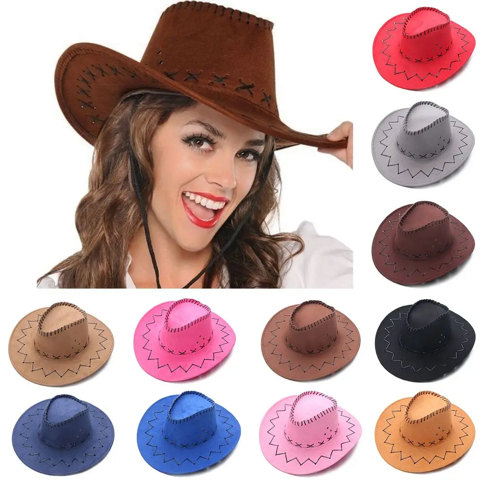 Fashion Western Suede Cowboy Hat Unisex Wide Brim Jazz Hat Fancy Dress Accessory