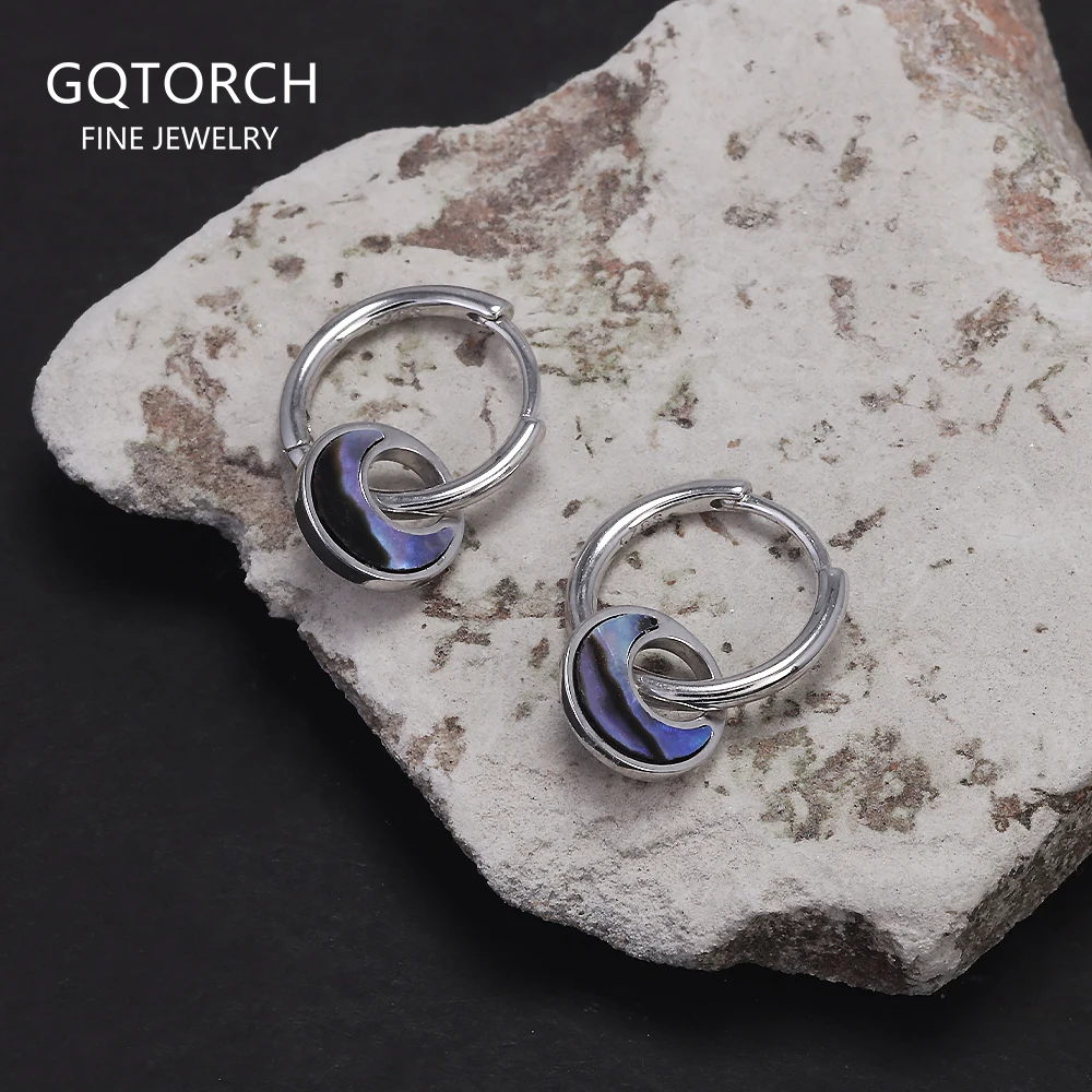

925 Sterling Silver Abalone Shell Small Drop Earrings Women Gold Turquoise Natural Stone Hoop Earrings Vintage Fashion Jewelry