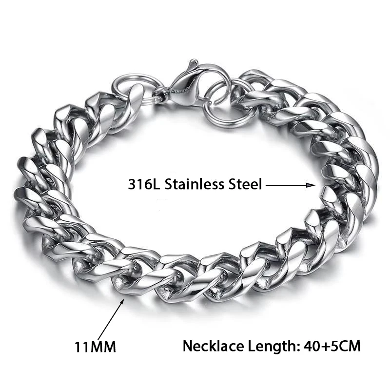 316L Stainless Steel Curb Cuban Chain Bracelet, Simple Silver Color Unisex Wrist Chain Jewelry Gift for Men