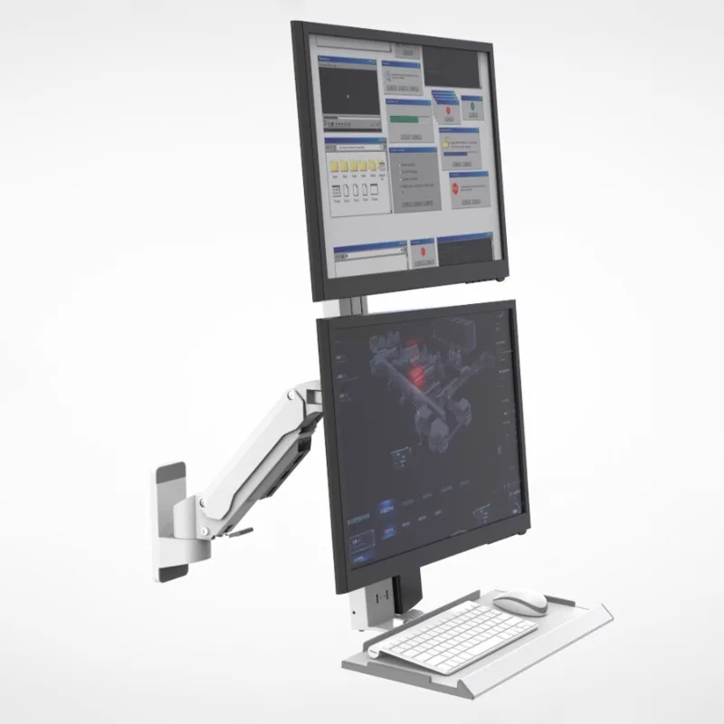 Aviation-grade aluminum dual-head display installation solution Industrial workstation Wall-mounted dual-screen heavy duty