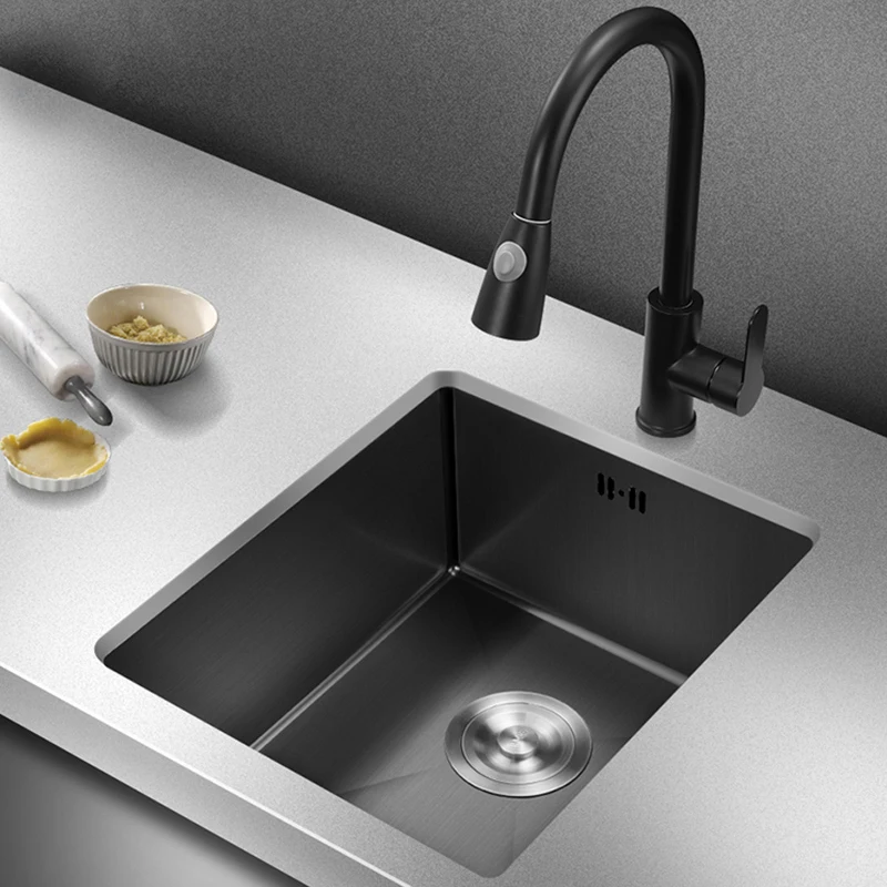 Black Kitchen Sink Nanometer Antibacterial 304 Stainless Steel Manual Single Bar Counter Kitchen Sink