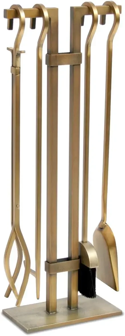 home.Fireplace Tool Set, Burnished Brass, 20 Pounds