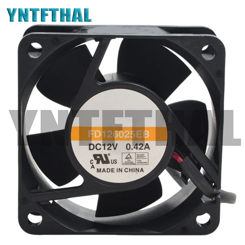 Well Tested FD126025EB DC12V 0.42A 6025 6CM Two Wires Square Cooling Fan