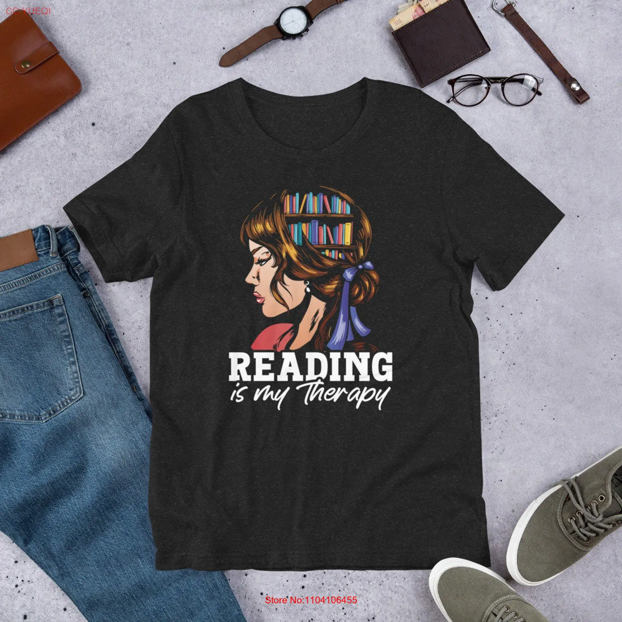 Reading Is My Therapy Bookshelf Bookworm World Book Day T shirt long or short sleeves