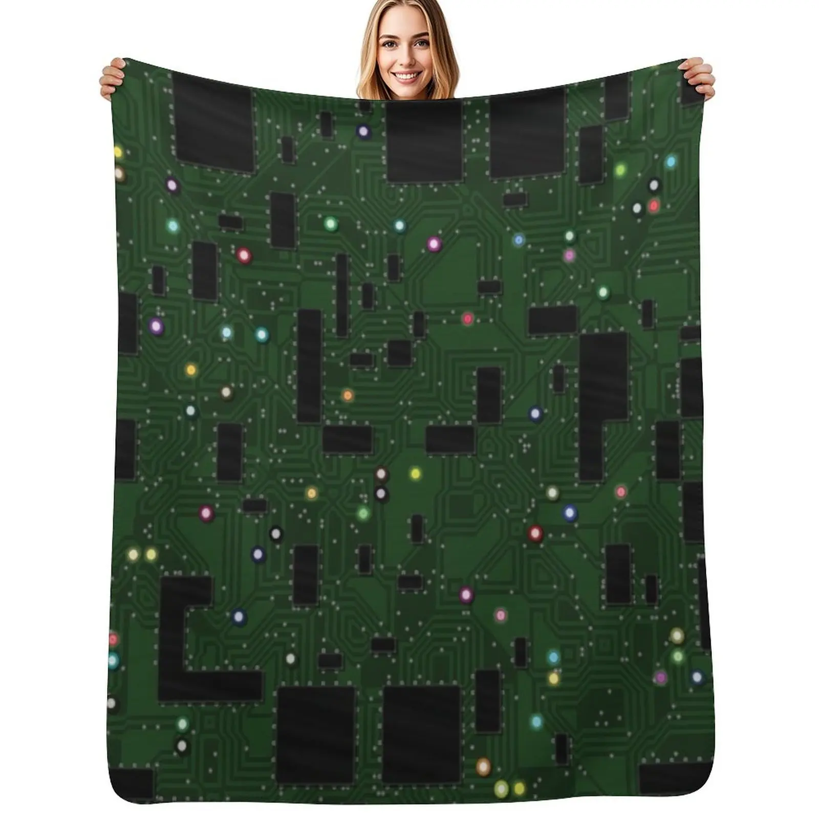 

Green Electronics Circuit Board Throw Blanket Hairy Blankets For Bed bed plaid Vintage Blankets