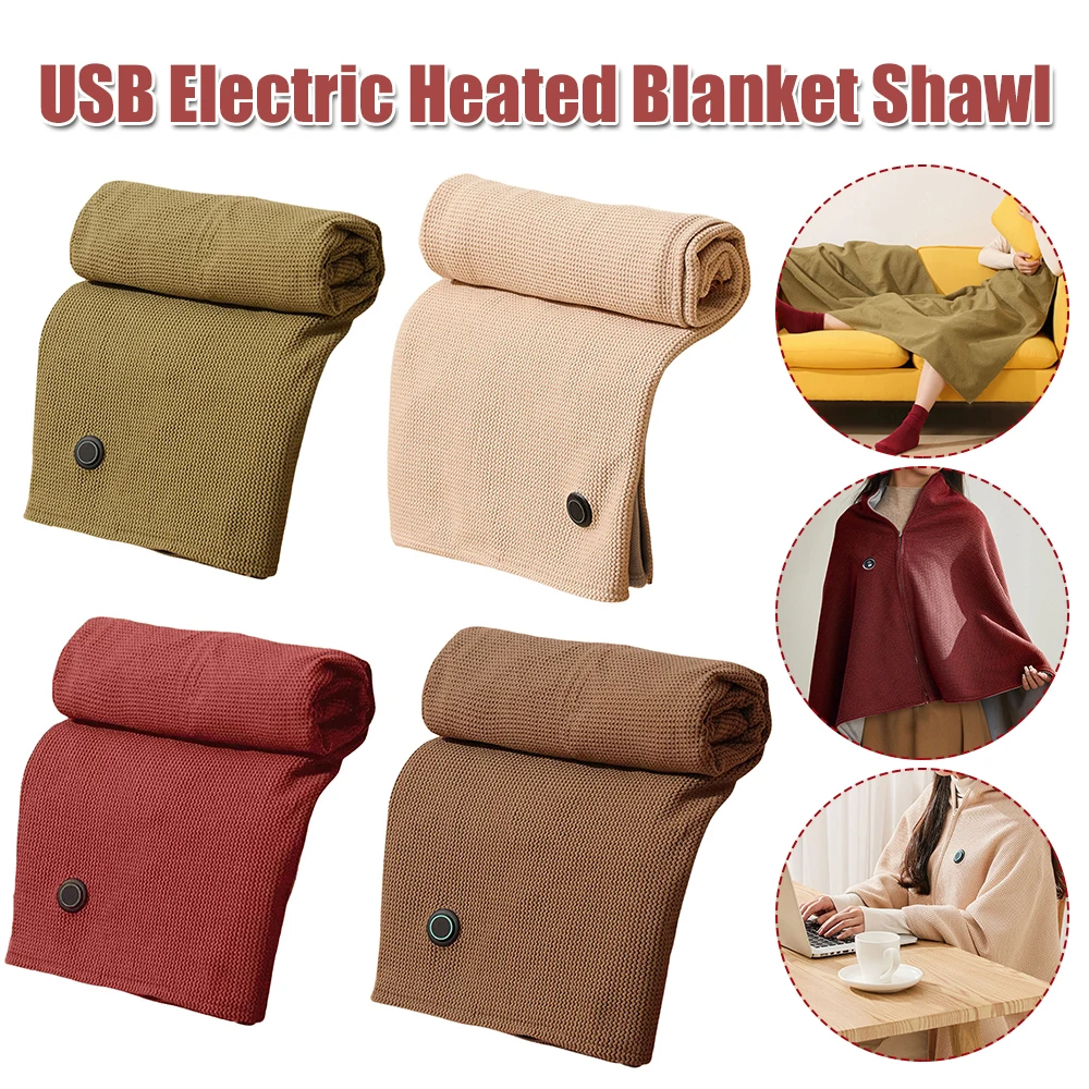 

Wearable USB Electric Heated Blanket 3 Heating Levels USB Heated Shawl Portable Body Warmer Blanket