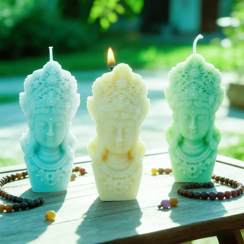 Buddhist Guanyin Silicone Candle Mold, 3D Oriental Deity Bust Wax Mold for DIY Candle Soap Resin Plaster Craft