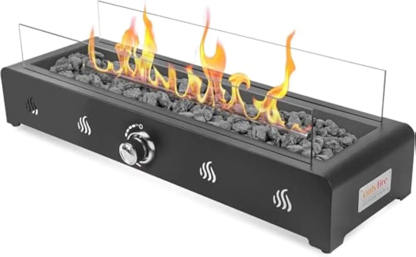 28 Inch Tabletop Gas Fire Pit, Outdoor Propane FirePit Bottom Mounted with Glass Wind Guard and Lava Rock, Smokeless Fire Table